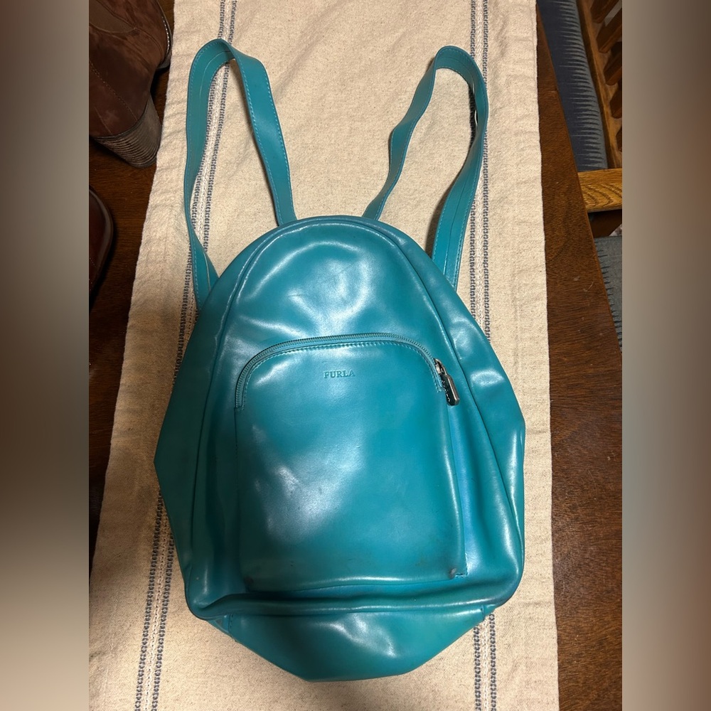 Furla Turquoise Leather Backpack-VINTAGE 90’s